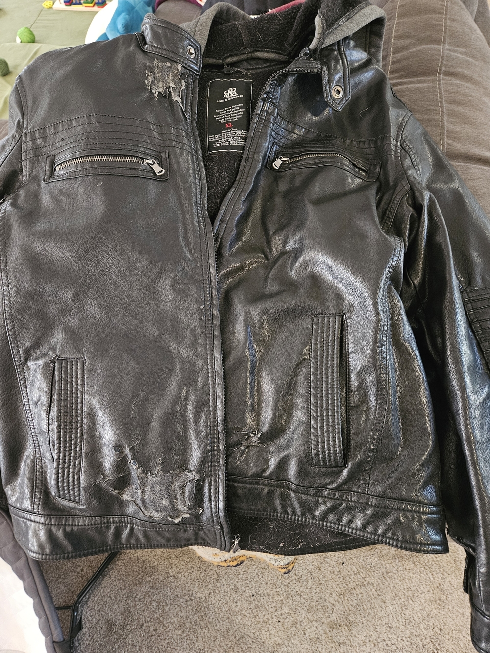 Rock & Republic Black Bomber-Style Faux Leather Jacket